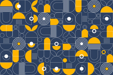 Obraz premium Abstract flat geometric background, mosaic pattern design with the simple shape of circles, dots, and line art. Mural wallpaper. Neo geometric. Vector Illustration.