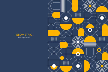 Abstract flat geometric background, template design with the simple shape of circles, dots, and line art. Landing page design. Vector Illustration.