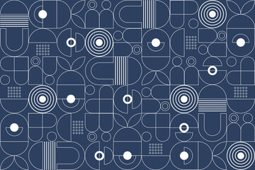Abstract flat geometric background, mosaic pattern design with the simple shape of circles, dots, and line art. Duotone. Mural wallpaper. Neo geometric. Vector Illustration.