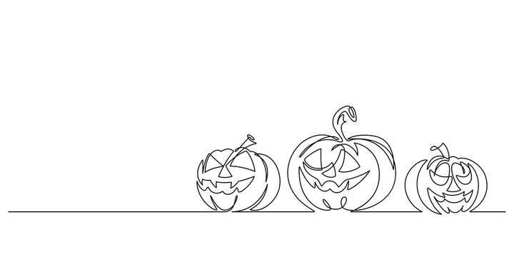 spooky jack o lantern halloween pumpkin set in continuous line drawing
