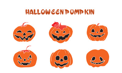 set of halloween pumpkins isolated on white background
