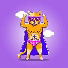 Hand drawn cute strong cat vector illustration