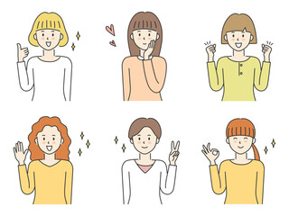 Set of women with positive facial expressions