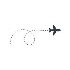 Airplane routes. Travel vector icon. Travel from start point and dotted line tracing.