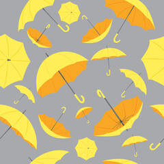 Fototapeta na wymiar seamless gray background with yellow umbrellas, vector