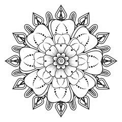 Mehndi flower for henna, mehndi, tattoo, decoration. Decorative ornament in ethnic oriental style, doodle ornament, outline hand draw. Coloring book page.