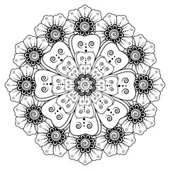 Mehndi flower for henna, mehndi, tattoo, decoration. Decorative ornament in ethnic oriental style, doodle ornament, outline hand draw. Coloring book page.