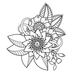Mehndi flower for henna, mehndi, tattoo, decoration. Decorative ornament in ethnic oriental style, doodle ornament, outline hand draw. Coloring book page.