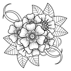 Mehndi flower for henna, mehndi, tattoo, decoration. Decorative ornament in ethnic oriental style, doodle ornament, outline hand draw. Coloring book page.