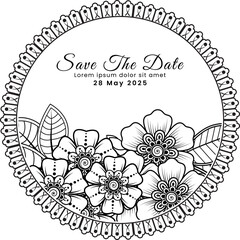 Mehndi flower for henna, mehndi, tattoo, decoration. Decorative ornament in ethnic oriental style, doodle ornament, outline hand draw. Coloring book page.