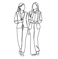 Two people walking Continuous One Line Drawing. People walking Outline Drawing Line Art. People Line Abstract Portrait	