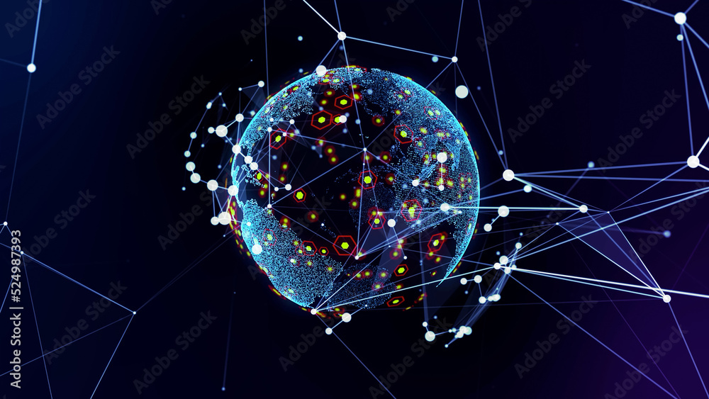 Poster Global communication network concept. Digital transformation. DX.