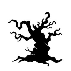 Scary haunted tree. Halloween Ghost Tree Silhouette Vector.