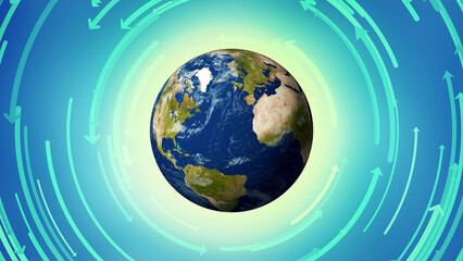 Environmental technology concept. Resource recycling. Recycling society. Green tech. Sustainable development goals. SDGs. Elements of this image furnished by NASA. 3D rendering.