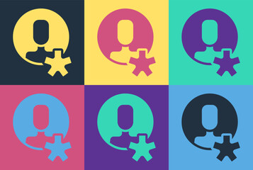 Pop art Elected employee icon isolated on color background. Head hunting. Business target or Employment. Human resource and recruitment for business. Vector