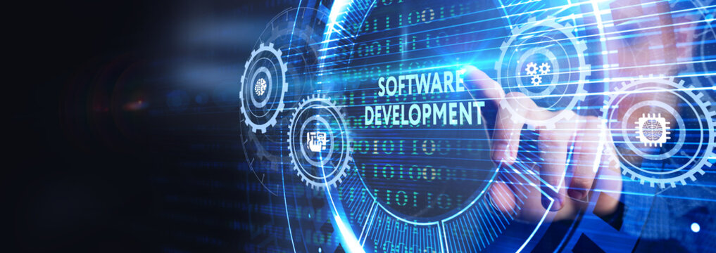 Inscription Software Development on the virtual display. Business, modern technology, internet and networking concept.