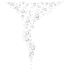 Underwater bubbles of fizzing soda. Streams of air. Dissolving tablets. Realistic oxygen pop in effervescent drink. Vector sparkles on white background.