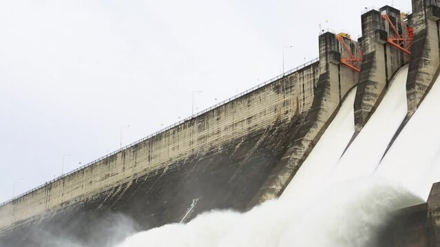 water release at spillway Compacted Concrete Dam, Khun Dan Prakan Chon dam	
