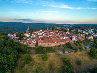 Aerial view on the city Dilsberg in Germany.