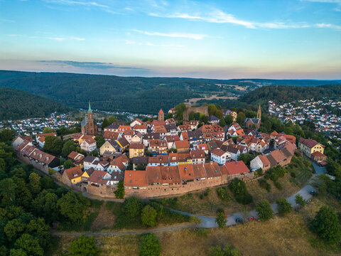 Aerial view on the city Dilsberg in Germany.