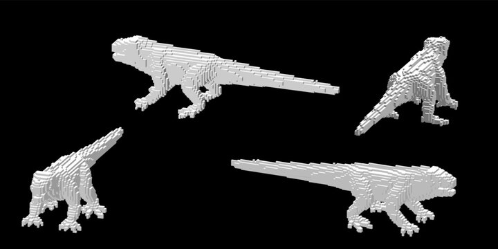 Iguana made from cubes. Voxel art. Futuristic concept. 3d Vector illustration. Dimetric projection.