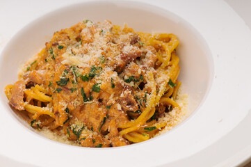Italian pasta with meat and Parmesan cheese
