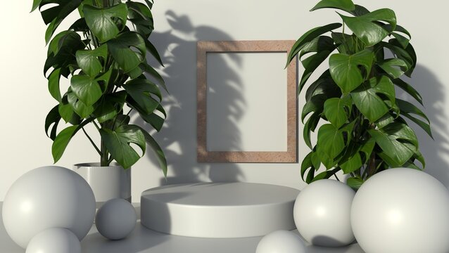 Podium display scene for cosmetic product and packate,3d render.