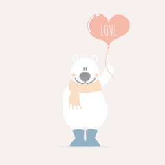cute and lovely hand drawn bear holding heart balloon, happy valentine's day, love concept, flat vector illustration cartoon character costume design