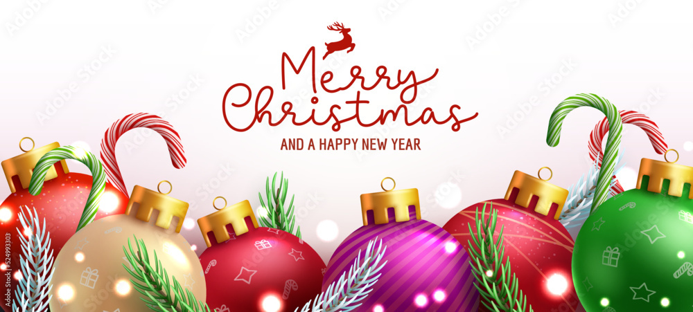 Canvas Prints christmas balls vector background design. merry christmas greeting text with colorful and shiny xmas
