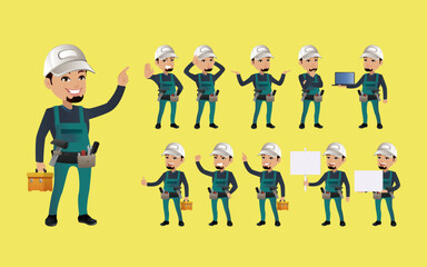 Fototapeta premium Workers with different poses. vector