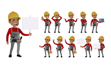 Workers with different poses. vector