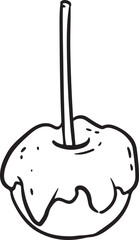 Caramelized apple cartoon icon. Fruit sweet carnival dessert outline comic style image. Hand drawn isolated lineart illustration for prints, designs, cards. Web and mobile