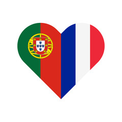 unity concept. heart shape icon of portugal and france flags. vector illustration isolated on white background