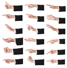 Obraz premium Group of Asian Male Hand on gray Background in studio Taking With Studio Light.