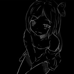Anime girl posing at the camera, drawn with a white pencil, dark background