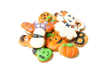 Funny halloween cookies isolated on white background