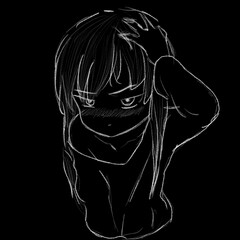 Anime girl posing at the camera, drawn with a white pencil, dark background