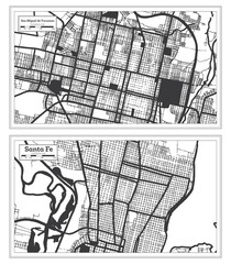 Santa Fe and San Miguel de Tucuman Argentina City Map Set in Black and White Color.
