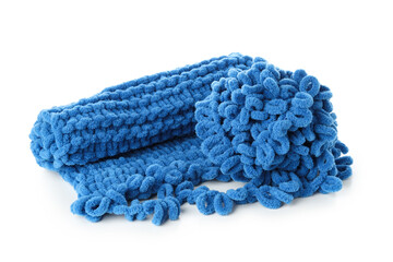 Cozy blue yarn isolated on white background