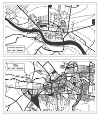 Nis and Sremska Mitrovica Serbia City Map Set.