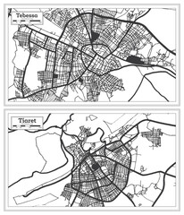 Obraz premium Tiaret and Tebessa Algeria City Map Set.