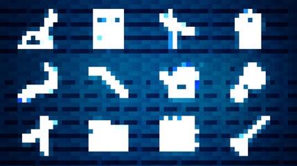 Set line Garden rake for leaves, Watering can, Gardening handmade scissor, saw, Sickle, Shovel the ground, and Fertilizer bag icon. Vector