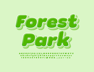 Vector eco poster Forest Park. Green 3D Font. Modern creative Alphabet Letters and Numbers set