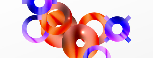 Minimal geometric abstract background. Shiny and glossy circle, line and round shapes design. Trendy techno business template for wallpaper, banner, background or landing