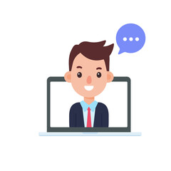 vector businessman on computer screen online meeting concept