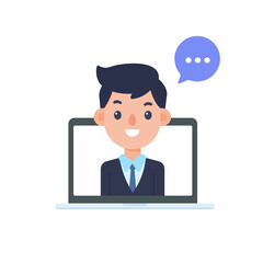 vector businessman on computer screen online meeting concept