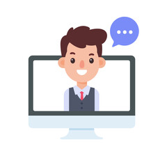 vector businessman on computer screen online meeting concept