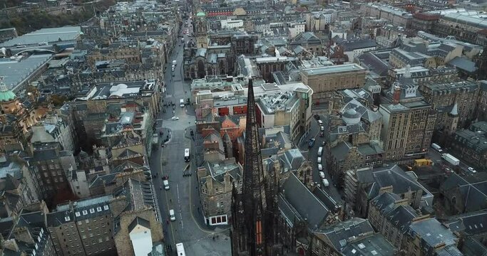 Rare 4k drone shot of Edinburgh's Royal Mile, at sunrise.