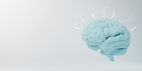 concept of brainstorming with a blue color human brain on white background. brainstorming idea 3d illustration 
