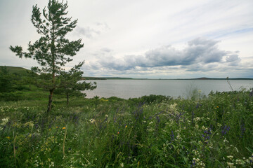 Fototapeta na wymiar View of Lake Aslykul, Bashkortostan, Russia.
